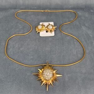 Swarovski Crystals Gold Tone Celestial Northern Star Rhinestone Necklace Set